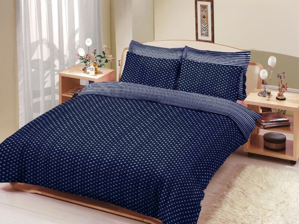 Σετ Σεντόνια Μονά Navy Blue Πουά-Ριγέ Γαρύφαλλο | Γαρύφαλλο - Λευκά Είδη